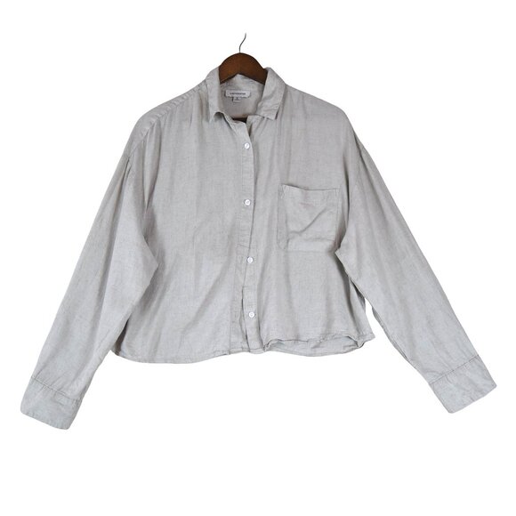 Calligraphie M Neutral Linen Button-Down Crop Top Boxy - Picture 2 of 10